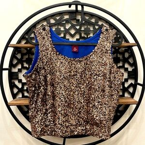 💛 Gold Sequin Crop Top with Royal Blue Lining